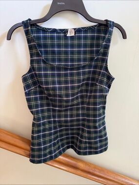 Tempted Navy and Green Plaid Tank Top